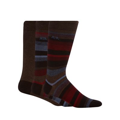 Designer pack of three chocolate stripe socks